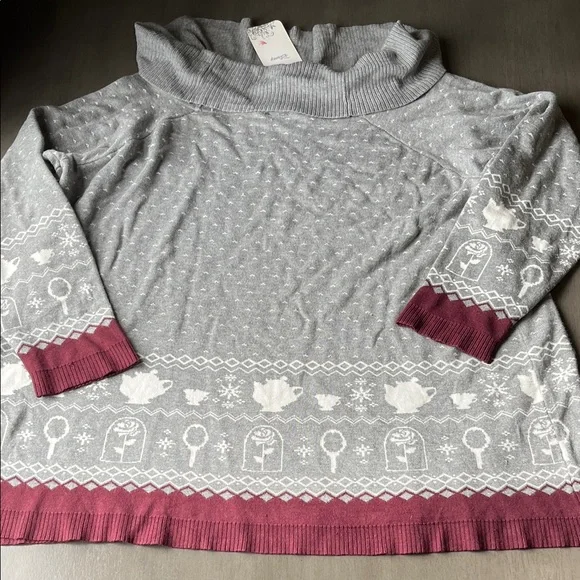 Torrid Gray and Burgundy Off-the-Shoulder Sweater flaws New Size 2X Disney Belle - Picture 10 of 13